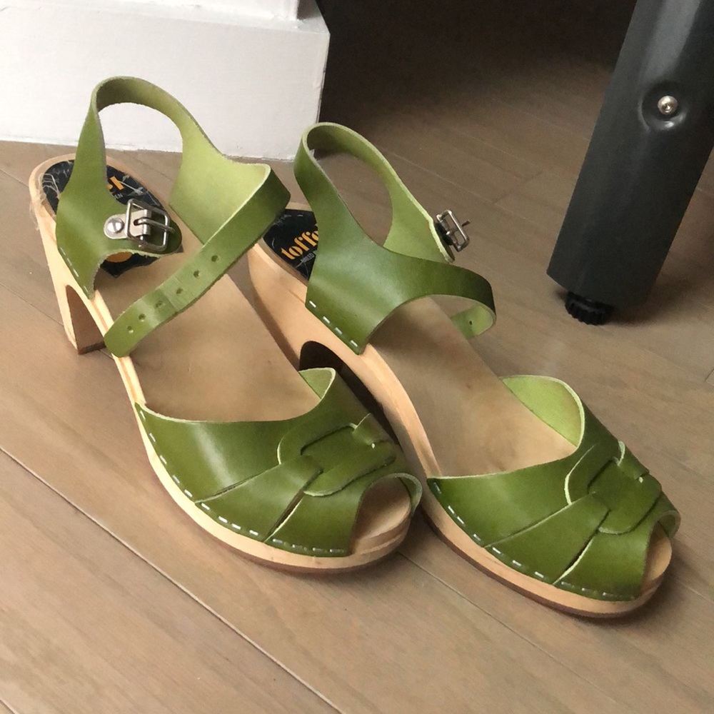 Swedish Hasbeens Green Heeled Sandals